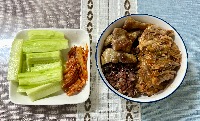 잡곡밥, 구운 돼지고기, 감자탕 고기