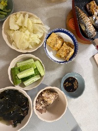 찐 양배추, 고등어 구이, 계란말이