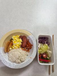흰쌀밥, 스크램블 에그, 스팸 구이
