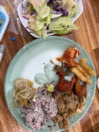 잡곡밥, 콩나물 무침, 닭강정