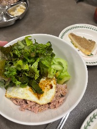 현미밥, 참치살, 달걀 프라이
