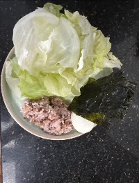 양상추, 잡곡밥, 삶은 달걀, 조미김