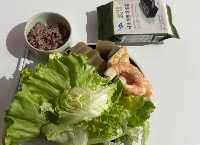 잡곡밥, 도토리묵, 새우구이