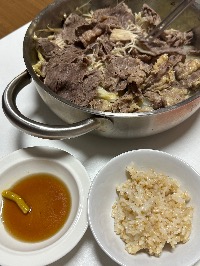 현미밥, 소고기, 팽이버섯
