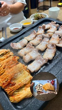 삼겹살, 구운 배추김치, 저당 붕어싸만코