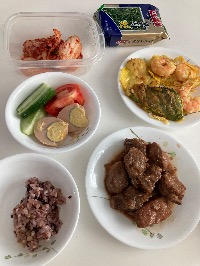 잡곡밥, 돼지갈비찜, 새우전
