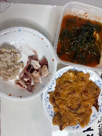 잡곡밥, 구운 오징어, 열무김치찌개