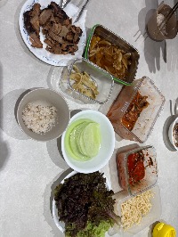 잡곡밥, 오리훈제, 쌈채소