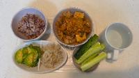 잡곡밥, 김치찌개 건더기, 호박 볶음