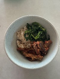 현미보리밥, 시금치나물, 참치캔